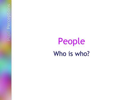 People Who is who?. Pupil Perceptions There are four categories of people: -Teachers and other adults in school -Friends -Family and/or carers -Other.