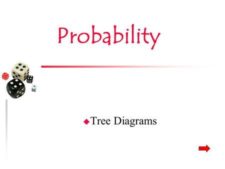 Probability u Tree Diagrams. Tree Diagrams u Shows all possible outcomes – Total amount of choices from a group of items – How many of a particular item.