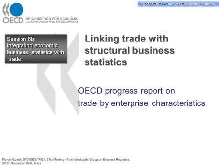 STD/PASS/TAGS – Trade and Globalisation Statistics STD/SES/TAGS – Trade and Globalisation Statistics Linking trade with structural business statistics.