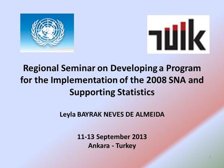 Regional Seminar on Developing a Program for the Implementation of the 2008 SNA and Supporting Statistics Leyla BAYRAK NEVES DE ALMEIDA 11-13 September.