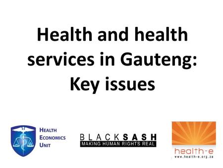 Health and health services in Gauteng: Key issues.