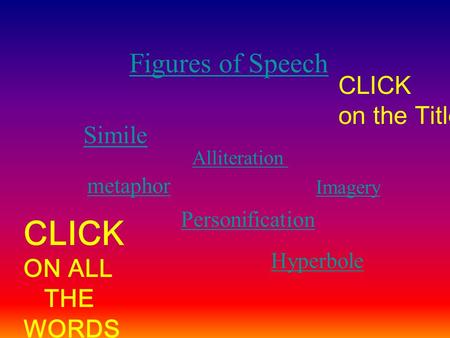 CLICK Figures of Speech CLICK on the Title Simile ON ALL THE WORDS