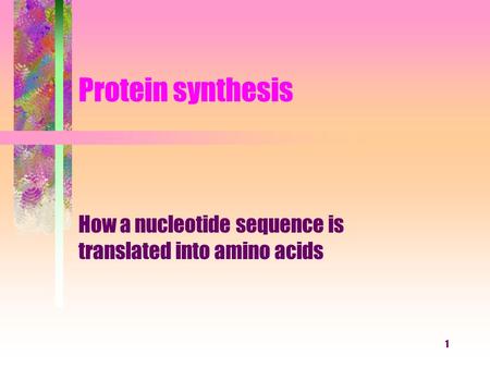 1 Protein synthesis How a nucleotide sequence is translated into amino acids.