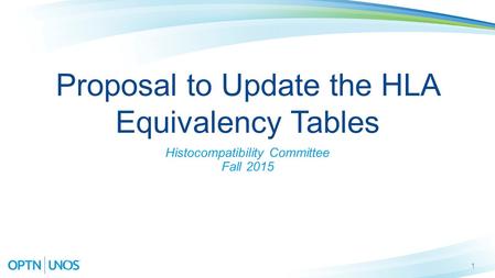 1 Proposal to Update the HLA Equivalency Tables Histocompatibility Committee Fall 2015.