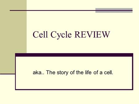 Cell Cycle REVIEW aka.. The story of the life of a cell.