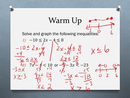 Warm Up. Solve and Graph Absolute Value Inequalities Essential Question: How do you solve an absolute value inequality?
