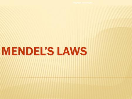 MENDEL’S LAWS copyright cmassengale 1. RESULTS OF MONOHYBRID CROSSES  Inheritable factors or genes are responsible for all heritable characteristics.