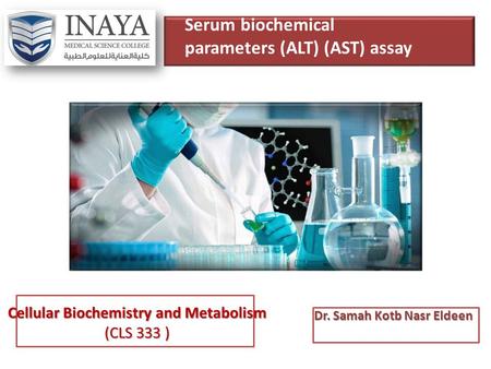 Cellular Biochemistry and Metabolism (CLS 333 ) Dr. Samah Kotb Nasr Eldeen Serum biochemical parameters (ALT) (AST) assay.