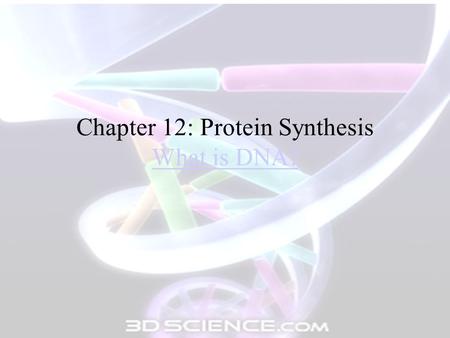 Chapter 12: Protein Synthesis What is DNA? What is DNA?