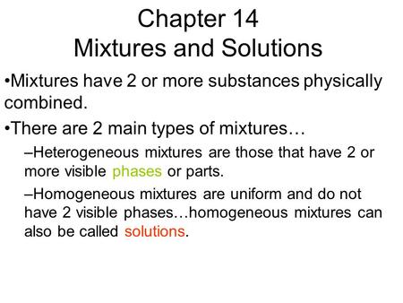 Chapter 14 Mixtures and Solutions