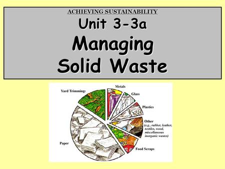 ACHIEVING SUSTAINABILITY Unit 3-3a Managing Solid Waste.