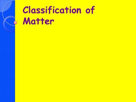 Classification of Matter. Objectives Classify matter as a pure substance or a mixture Explain the difference between an element and a compound Distinguish.