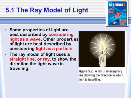 5.1 The Ray Model of Light Some properties of light are best described by considering light as a wave. Other properties of light are best described by.