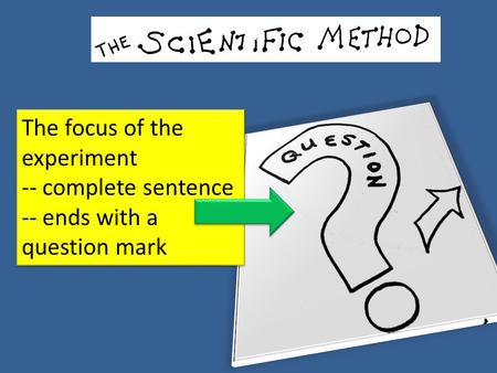 The focus of the experiment -- complete sentence -- ends with a question mark The focus of the experiment -- complete sentence -- ends with a question.