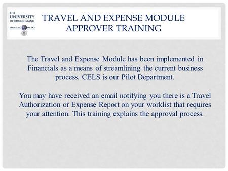 Travel and Expense Module APPROVER TraininG