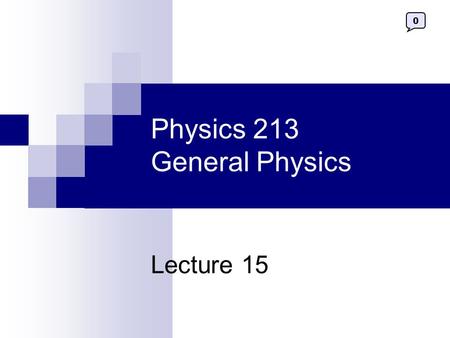 Physics 213 General Physics Lecture 15 0. 2 Last Meeting: Electromagnetic Waves, Maxwell Equations Today: Reflection and Refraction of Light.