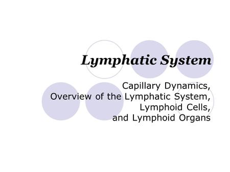Lymphatic System Capillary Dynamics, Overview of the Lymphatic System, Lymphoid Cells, and Lymphoid Organs.
