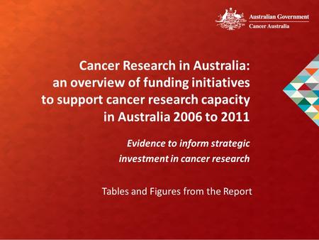 Cancer Research in Australia: an overview of funding initiatives to support cancer research capacity in Australia 2006 to 2011 Evidence to inform strategic.