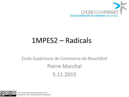 1MPES2 – Radicals Ecole Supérieure de Commerce de Neuchâtel Pierre Marchal 5.11.2015  Attribute to: Tyler Wallace.