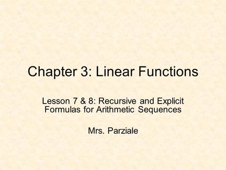 Chapter 3: Linear Functions