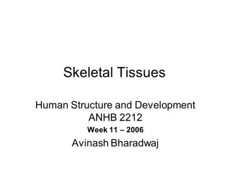 Skeletal Tissues Human Structure and Development ANHB 2212 Week 11 – 2006 Avinash Bharadwaj.