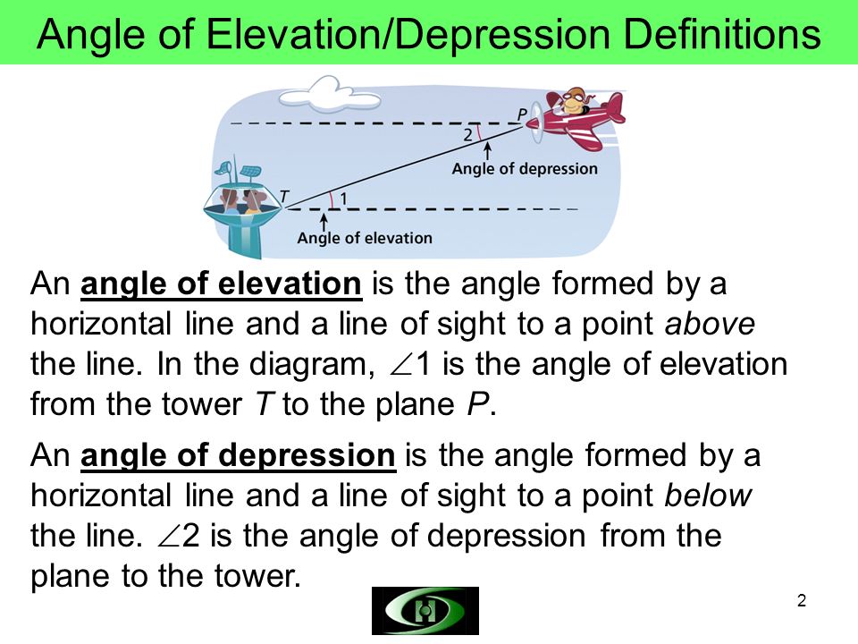 Objectives Use trigonometry to solve problems involving angle of elevation and angle of 