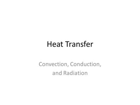 Heat Transfer Convection, Conduction, and Radiation.