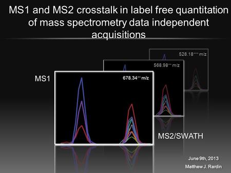 June 9th, 2013 Matthew J. Rardin June 9th, 2013 Matthew J. Rardin MS1 and MS2 crosstalk in label free quantitation of mass spectrometry data independent.