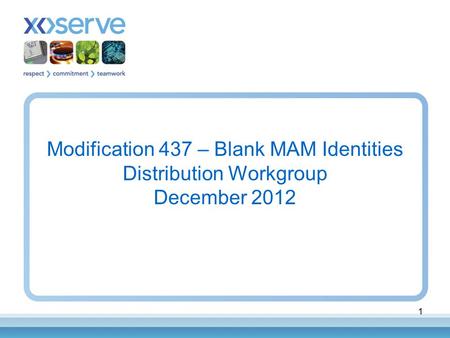 1 Modification 437 – Blank MAM Identities Distribution Workgroup December 2012.