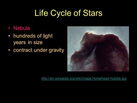 Life Cycle of Stars Nebula hundreds of light years in size contract under gravity