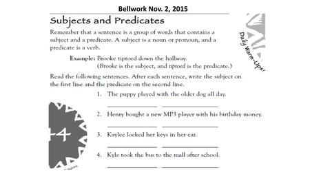 Bellwork Nov. 2, 2015 Copy and answer. Standard/I can Standards: ELAGSE7RI1: Cite textual evidence; make inferences. ELAGSE7RI2: Determine the central.