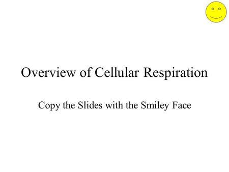 Overview of Cellular Respiration Copy the Slides with the Smiley Face.