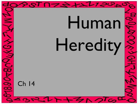 Human Heredity Ch 14. Human Chromosomes Karyotype – picture of chromosomes grouped together in pairs 23 pairs (46 total) Two are sex chromosomes (pair.