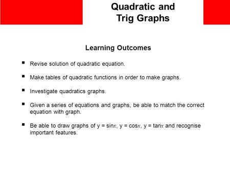 Quadratic and Trig Graphs