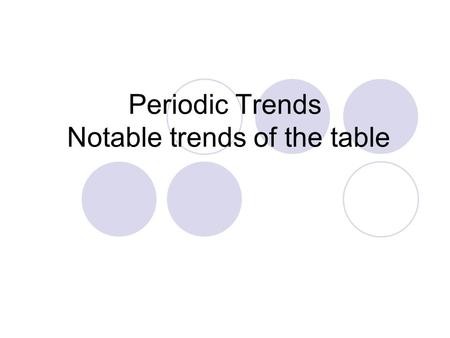 Periodic Trends Notable trends of the table. What are periodic trends on the periodic table? The predictable pattern by which properties of elements change.