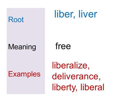 liber, liver free liberalize, deliverance, liberty, liberal