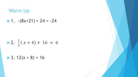 Warm Up. Any Questions on the Homework? Are we ok with solving complex equations?