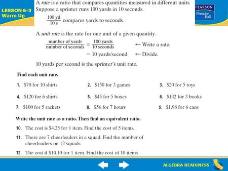 ALGEBRA READINESS LESSON 6-3 Warm Up Lesson 6-3 Warm-Up.