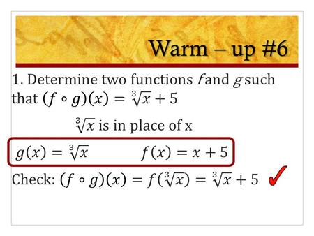 Warm – up #6. Homework Log Fri 11/6 Lesson 3 – 4 Learning Objective: To write equations in standard form & graph piecewise functions Hw: #307 Pg. 192.