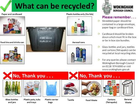 What can be recycled? No, Thank you No, Thank you . . .