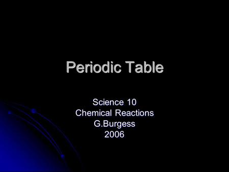 Periodic Table Science 10 Chemical Reactions G.Burgess2006.