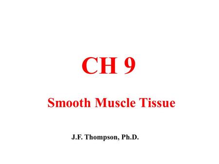 CH 9 Smooth Muscle Tissue J.F. Thompson, Ph.D.. Smooth Muscle Cells nonstriated = smooth uninucleate.