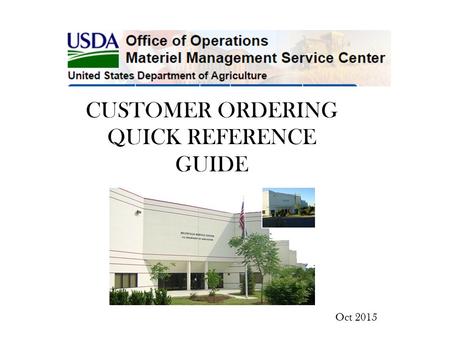 CUSTOMER ORDERING QUICK REFERENCE GUIDE Oct 2015.