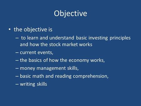 objective of stock market in indian ppt