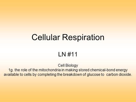 Cellular Respiration LN #11 Cell Biology