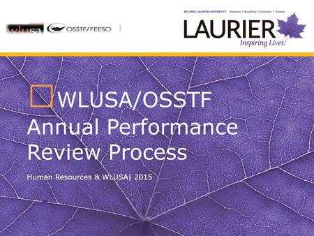WLUSA/OSSTF Annual Performance Review Process Human Resources & WLUSA| 2015.