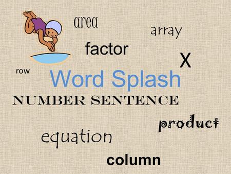 Word Splash Number sentence array equation column row area product factor X.
