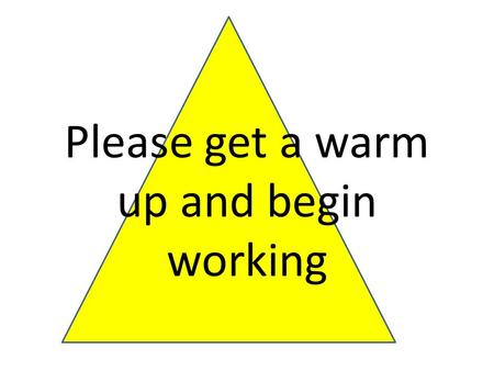 Please get a warm up and begin working. Special Parts of Triangles Please get: ♥ Cheat for special segments and lines in triangles ♥ Scissors ♥ Glue or.