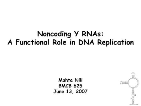 Noncoding Y RNAs: A Functional Role in DNA Replication Mahta Nili BMCB 625 June 13, 2007.