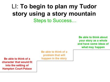 LI: To begin to plan my Tudor story using a story mountain